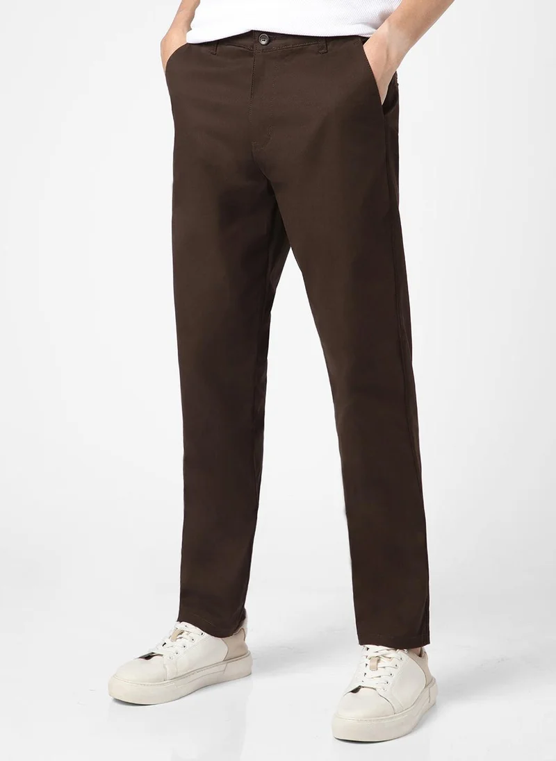 Urbano Fashion  Urbano Fashion Men's Chocolate Brown Cotton Regular Fit Casual Chinos Trousers Stretch for Men | Best Price UAE